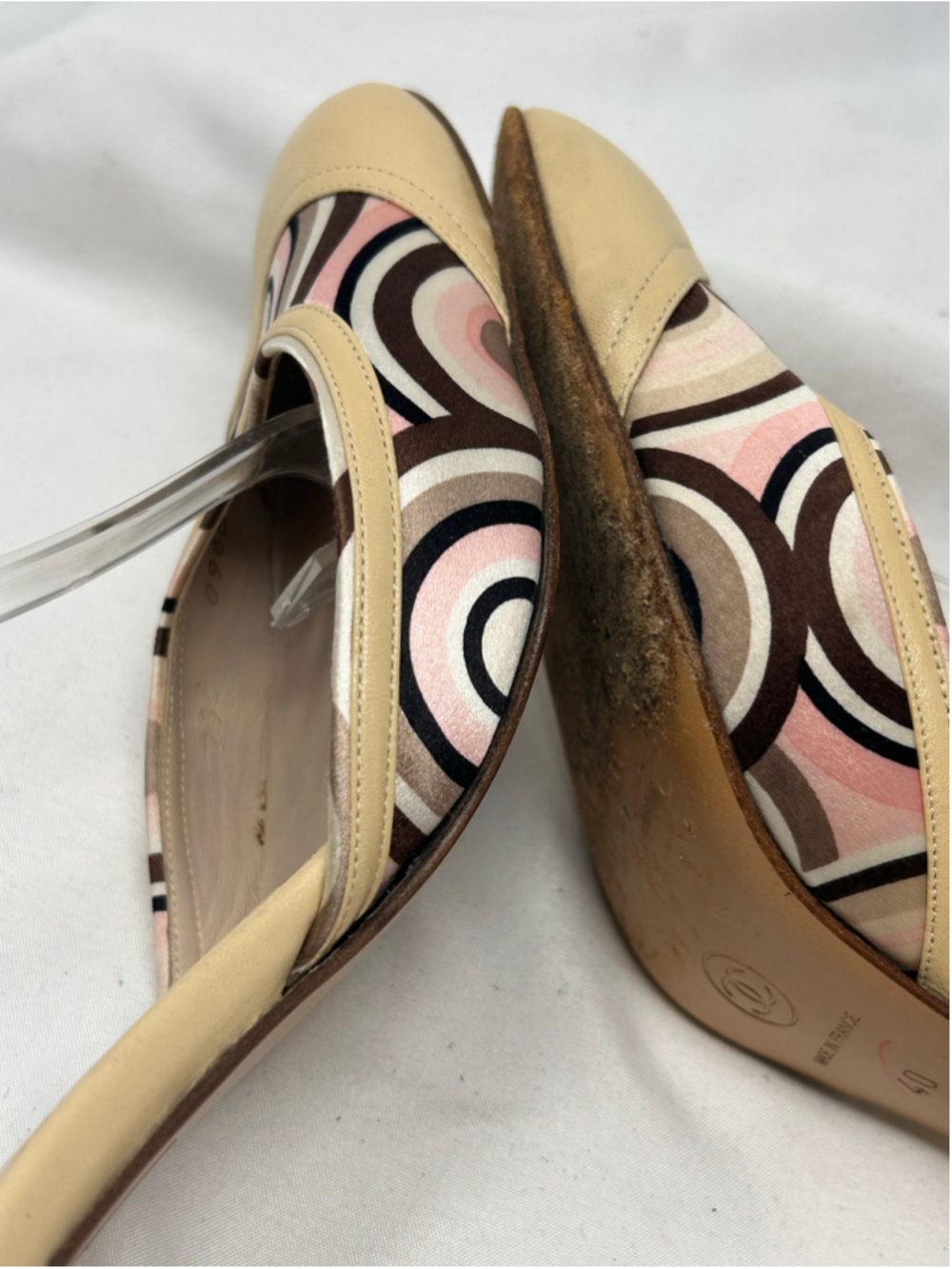 Chanel Vintage Beige T-Strap D’Orsay Pumps Geometric Toe Cap Size 40 - Picture 7 of 11